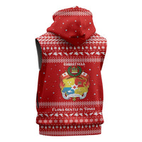 Tonga Christmas Sleeveless Zip Hoodie with Sea Turtle Coral Reef Design Snowflake Pattern and National Emblem - Polynesian Pride