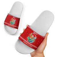 Tonga Christmas Slide Sandals with Sea Turtle Coral Reef Design Snowflake Pattern and National Emblem - Polynesian Pride