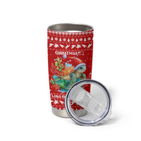 Tonga Christmas Tumbler Cup with Sea Turtle Coral Reef Design Snowflake Pattern and National Emblem - Polynesian Pride