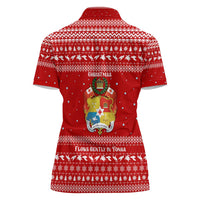 Tonga Christmas Women Polo Shirt with Sea Turtle Coral Reef Design Snowflake Pattern and National Emblem - Polynesian Pride