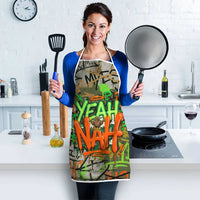 Yeah Nah Graffiti Skull New Zealand Slang Apron Kiwi Grunge Brick Wall and Bold Urban Street Art