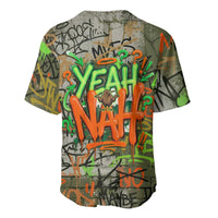 Yeah Nah Graffiti Skull New Zealand Slang Baseball Jersey Kiwi Grunge Brick Wall and Bold Urban Street Art