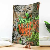 Yeah Nah Graffiti Skull New Zealand Slang Blanket Kiwi Grunge Brick Wall and Bold Urban Street Art