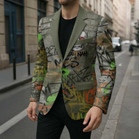 Yeah Nah Graffiti Skull New Zealand Slang Blazer Kiwi Grunge Brick Wall and Bold Urban Street Art