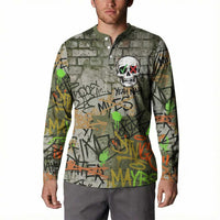 Yeah Nah Graffiti Skull New Zealand Slang Button Sweatshirt Kiwi Grunge Brick Wall and Bold Urban Street Art