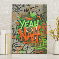 Yeah Nah Graffiti Skull New Zealand Slang Canvas Wall Art Kiwi Grunge Brick Wall and Bold Urban Street Art