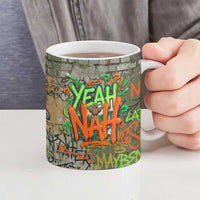 Yeah Nah Graffiti Skull New Zealand Slang Ceramic Mug Kiwi Grunge Brick Wall and Bold Urban Street Art