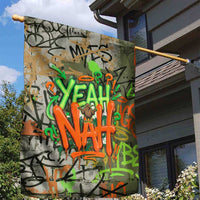 Yeah Nah Graffiti Skull New Zealand Slang Garden Flag Kiwi Grunge Brick Wall and Bold Urban Street Art