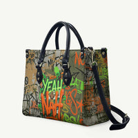 Yeah Nah Graffiti Skull New Zealand Slang Leather Bag Kiwi Grunge Brick Wall and Bold Urban Street Art