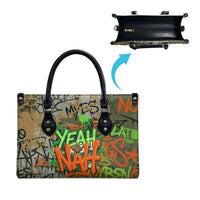 Yeah Nah Graffiti Skull New Zealand Slang Leather Bag Kiwi Grunge Brick Wall and Bold Urban Street Art