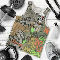Yeah Nah Graffiti Skull New Zealand Slang Men Tank Top Kiwi Grunge Brick Wall and Bold Urban Street Art