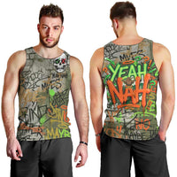 Yeah Nah Graffiti Skull New Zealand Slang Men Tank Top Kiwi Grunge Brick Wall and Bold Urban Street Art