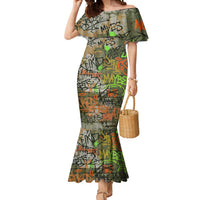 Yeah Nah Graffiti Skull New Zealand Slang Mermaid Dress Kiwi Grunge Brick Wall and Bold Urban Street Art