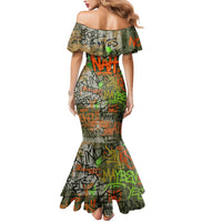 Yeah Nah Graffiti Skull New Zealand Slang Mermaid Dress Kiwi Grunge Brick Wall and Bold Urban Street Art