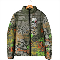 Yeah Nah Graffiti Skull New Zealand Slang Padded Jacket Kiwi Grunge Brick Wall and Bold Urban Street Art