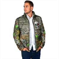 Yeah Nah Graffiti Skull New Zealand Slang Padded Jacket Kiwi Grunge Brick Wall and Bold Urban Street Art