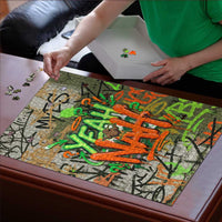 Yeah Nah Graffiti Skull New Zealand Slang Puzzle Kiwi Grunge Brick Wall and Bold Urban Street Art