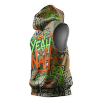 Yeah Nah Graffiti Skull New Zealand Slang Sleeveless Hoodie Kiwi Grunge Brick Wall and Bold Urban Street Art