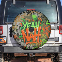 Yeah Nah Graffiti Skull New Zealand Slang Spare Tire Cover Kiwi Grunge Brick Wall and Bold Urban Street Art
