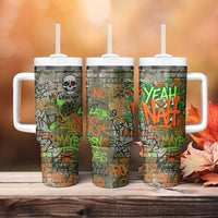 Yeah Nah Graffiti Skull New Zealand Slang Tumbler With Handle Kiwi Grunge Brick Wall and Bold Urban Street Art