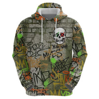 Yeah Nah Graffiti Skull New Zealand Slang Zip Hoodie Kiwi Grunge Brick Wall and Bold Urban Street Art