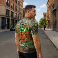 Yeah Nah Graffiti Skull New Zealand Slang Zipper Polo Shirt Kiwi Grunge Brick Wall and Bold Urban Street Art