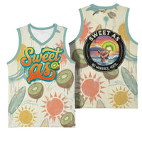 NZ Slang Sweet As Kiwi Shaka Sign Basketball Jersey New Zealand Surfboards Sun and Tropical Beach Retro