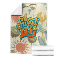 NZ Slang Sweet As Kiwi Shaka Sign Blanket New Zealand Surfboards Sun and Tropical Beach Retro