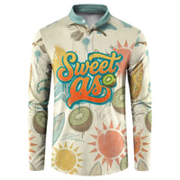 NZ Slang Sweet As Kiwi Shaka Sign Button Sweatshirt New Zealand Surfboards Sun and Tropical Beach Retro