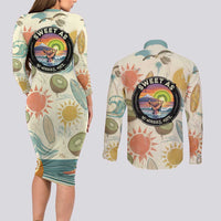 NZ Slang Sweet As Kiwi Shaka Sign Couples Matching Long Sleeve Bodycon Dress and Long Sleeve Button Shirt New Zealand Surfboards Sun and Tropical Beach Retro