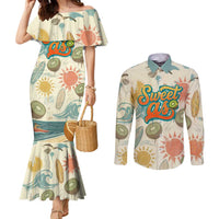 NZ Slang Sweet As Kiwi Shaka Sign Couples Matching Mermaid Dress and Long Sleeve Button Shirt New Zealand Surfboards Sun and Tropical Beach Retro