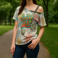 NZ Slang Sweet As Kiwi Shaka Sign Cross Shoulder Shirt New Zealand Surfboards Sun and Tropical Beach Retro