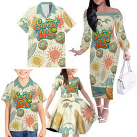 NZ Slang Sweet As Kiwi Shaka Sign Family Matching Off The Shoulder Long Sleeve Dress and Hawaiian Shirt New Zealand Surfboards Sun and Tropical Beach Retro