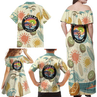 NZ Slang Sweet As Kiwi Shaka Sign Family Matching Off Shoulder Maxi Dress and Hawaiian Shirt New Zealand Surfboards Sun and Tropical Beach Retro