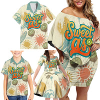 NZ Slang Sweet As Kiwi Shaka Sign Family Matching Off Shoulder Short Dress and Hawaiian Shirt New Zealand Surfboards Sun and Tropical Beach Retro