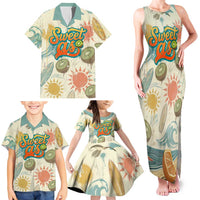 NZ Slang Sweet As Kiwi Shaka Sign Family Matching Tank Maxi Dress and Hawaiian Shirt New Zealand Surfboards Sun and Tropical Beach Retro