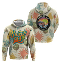 NZ Slang Sweet As Kiwi Shaka Sign Hoodie New Zealand Surfboards Sun and Tropical Beach Retro