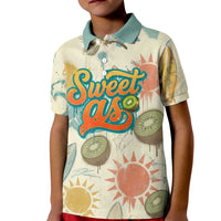 NZ Slang Sweet As Kiwi Shaka Sign Kid Polo Shirt New Zealand Surfboards Sun and Tropical Beach Retro
