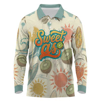 NZ Slang Sweet As Kiwi Shaka Sign Long Sleeve Polo Shirt New Zealand Surfboards Sun and Tropical Beach Retro