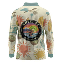NZ Slang Sweet As Kiwi Shaka Sign Long Sleeve Polo Shirt New Zealand Surfboards Sun and Tropical Beach Retro