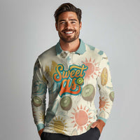 NZ Slang Sweet As Kiwi Shaka Sign Long Sleeve Polo Shirt New Zealand Surfboards Sun and Tropical Beach Retro