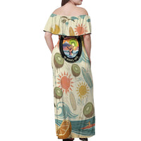 NZ Slang Sweet As Kiwi Shaka Sign Off Shoulder Maxi Dress New Zealand Surfboards Sun and Tropical Beach Retro