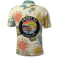 NZ Slang Sweet As Kiwi Shaka Sign Polo Shirt New Zealand Surfboards Sun and Tropical Beach Retro