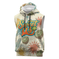 NZ Slang Sweet As Kiwi Shaka Sign Sleeveless Hoodie New Zealand Surfboards Sun and Tropical Beach Retro
