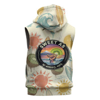 NZ Slang Sweet As Kiwi Shaka Sign Sleeveless Hoodie New Zealand Surfboards Sun and Tropical Beach Retro