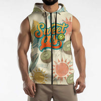 NZ Slang Sweet As Kiwi Shaka Sign Sleeveless Zip Hoodie New Zealand Surfboards Sun and Tropical Beach Retro