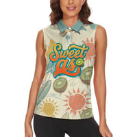 NZ Slang Sweet As Kiwi Shaka Sign Women Sleeveless Polo Shirt New Zealand Surfboards Sun and Tropical Beach Retro