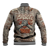 Choice Bro Graffiti Handshake Baseball Jacket New Zealand Slang Fern Brick Wall and Urban Street Art
