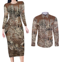 Choice Bro Graffiti Handshake Couples Matching Long Sleeve Bodycon Dress and Long Sleeve Button Shirt New Zealand Slang Fern Brick Wall and Urban Street Art