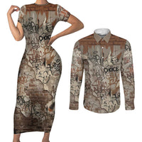 Choice Bro Graffiti Handshake Couples Matching Short Sleeve Bodycon Dress and Long Sleeve Button Shirt New Zealand Slang Fern Brick Wall and Urban Street Art